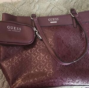 GUESS Plum Logo Shoulder Bag with Detachable Coin Pouch